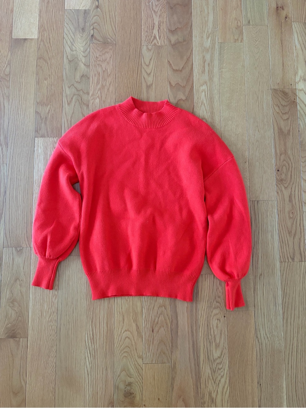 Women's Red Crewneck Balloon Sleeve Sweater